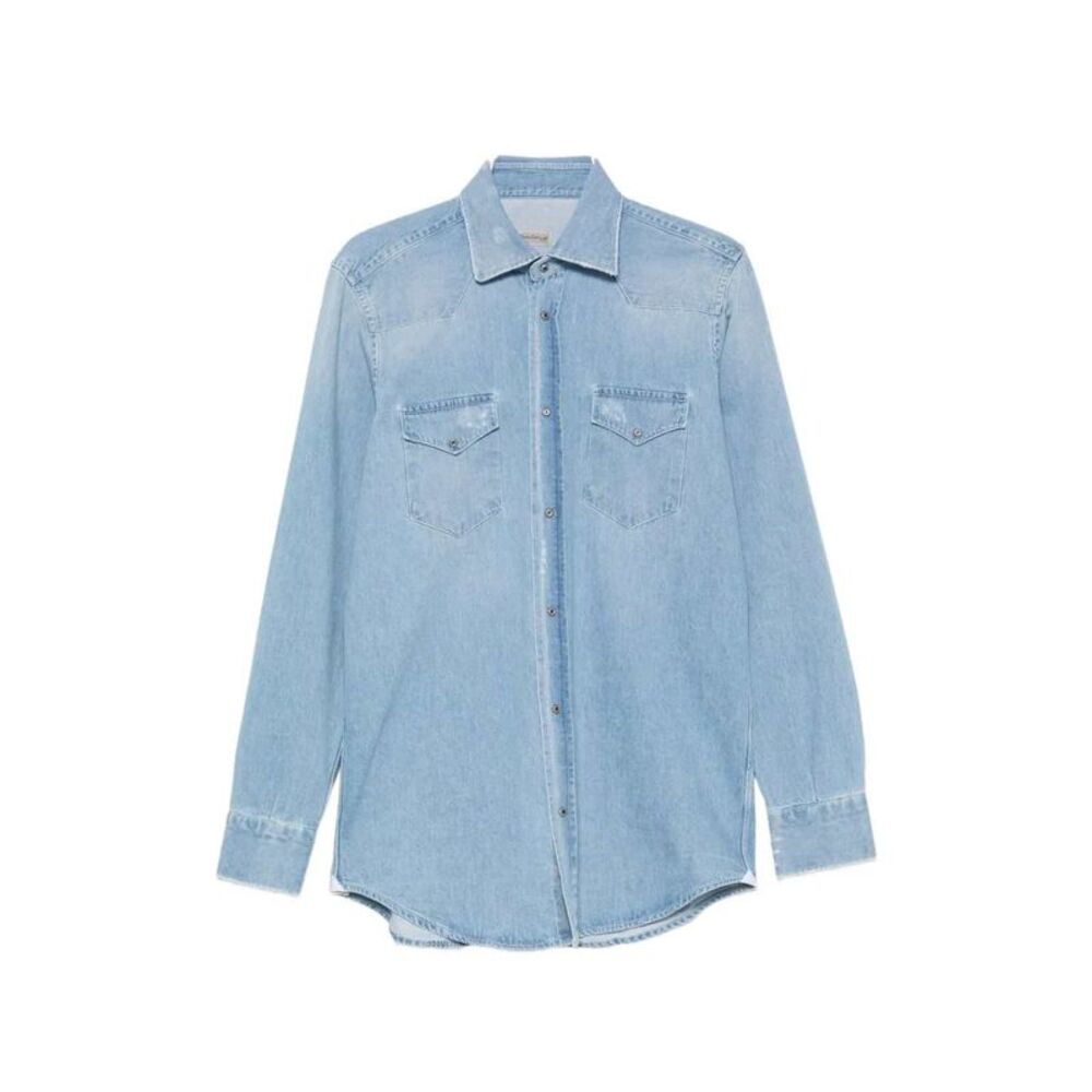 Sartorio Napoli Men Denim Shirt With Snap Buttons